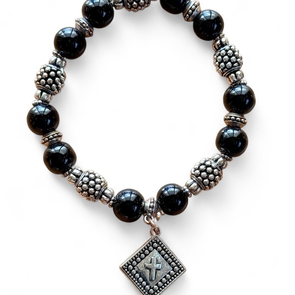 Onyx Bead Spiritual Stretch Bracelet - Picture 3 of 5